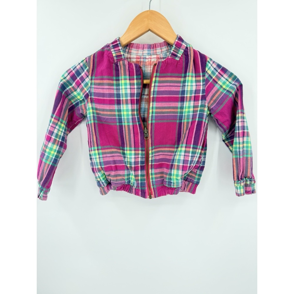 Tea Kids Pink Plaid Reversible Sz S 5/6 Zip Up Jacket Colorful Preppy Coastal